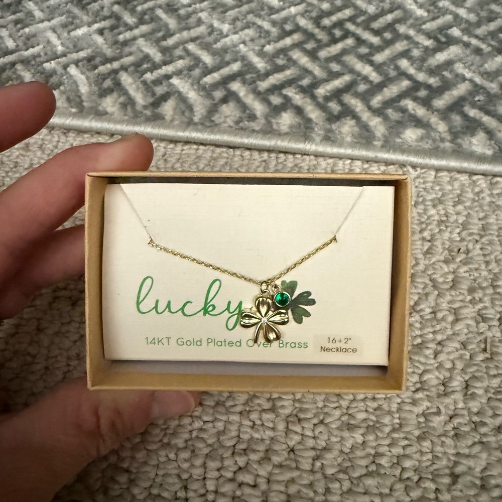 Lucky Brand Gold Clover Necklace with Emerald Accent